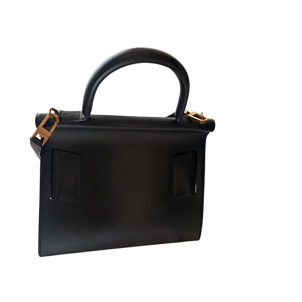 BOYY Karl 24 Black Leather Top Handle Bag with Oversized Buckle and Strap